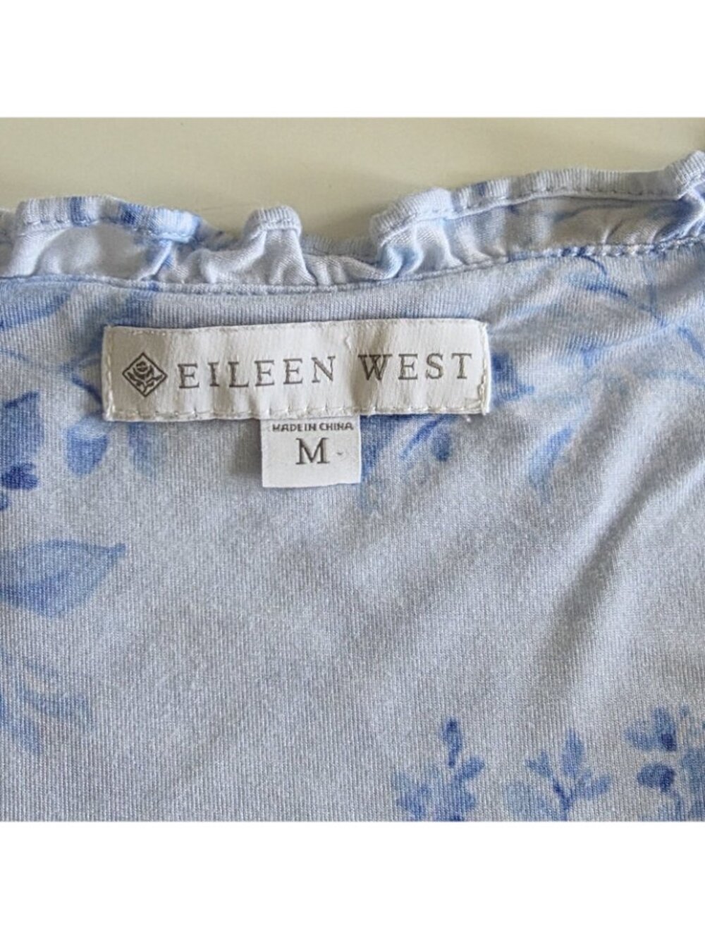 Eileen West Modal Nightgown M Blue Floral Lace Trim Ruffle Sleepwear Trad Wife - Picture 4 of 15
